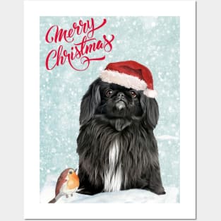 Blacl Pekingese Merry Christmas Santa Dog Posters and Art